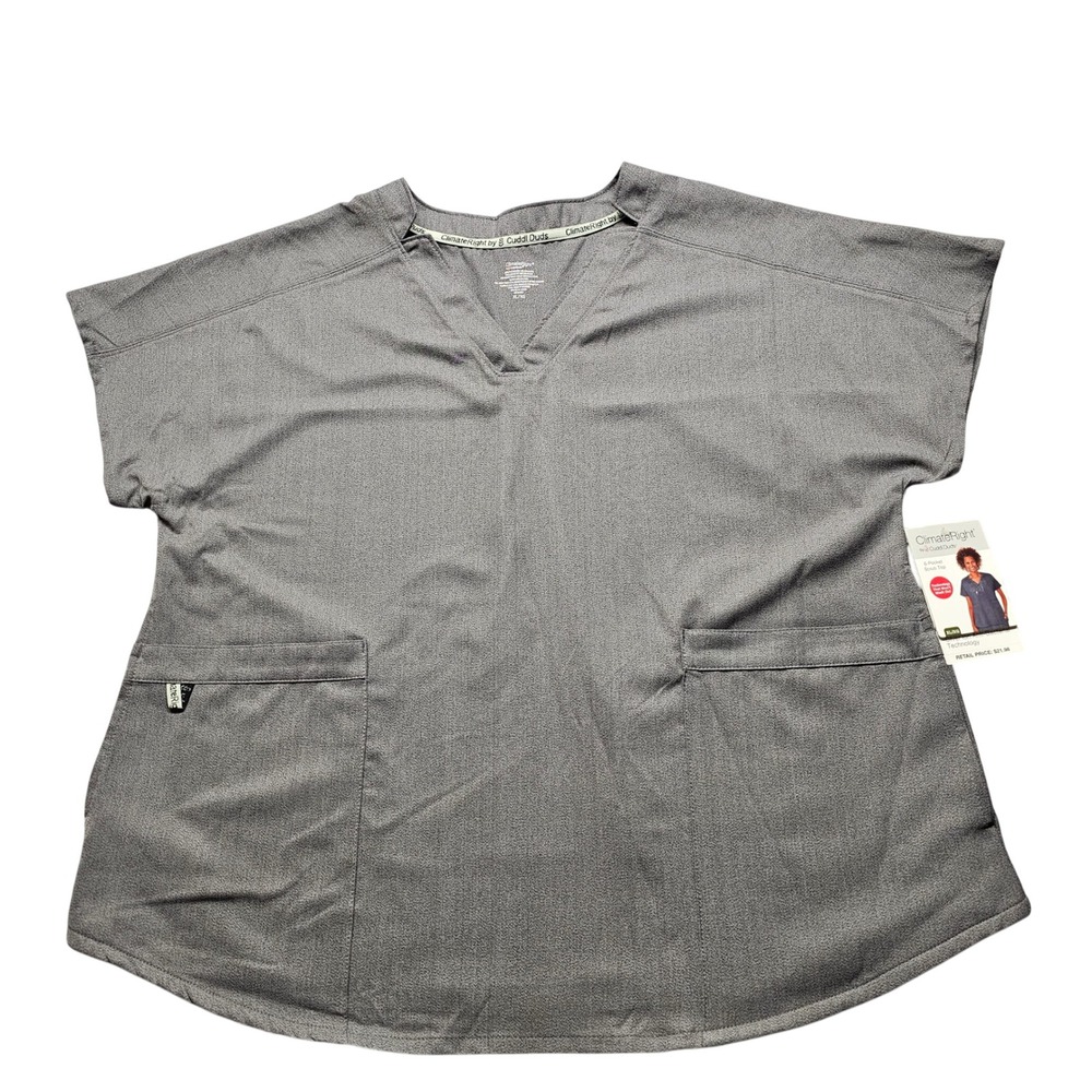 NWT‎ ClimateRight by Cuddl Duds Womens XL Grey V-Neck 6-Pocket Scrub Top Heather